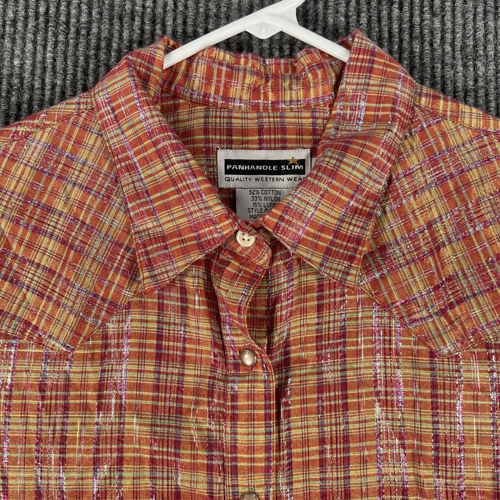 Panhandle Slim Shirt Womens Large‎ Orange Long Sleeve Pearl Snap Western